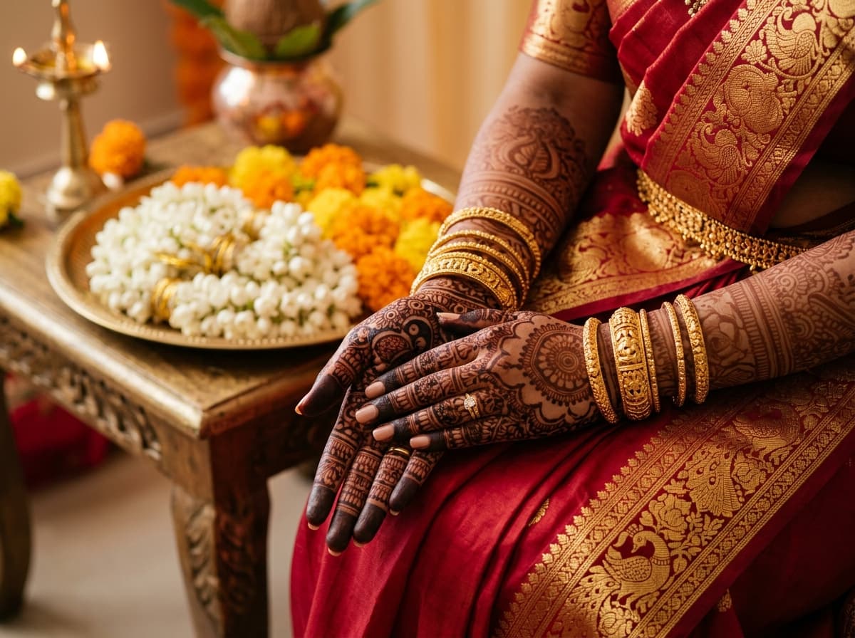 Intricate Bridal Mehndi & Temple Gold